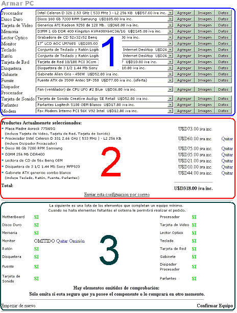 Muestra las 3 secciones en las que se divide la segunda pantalla